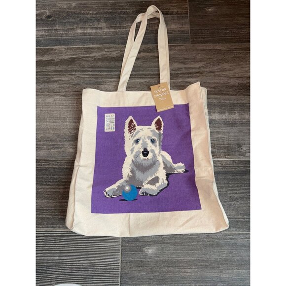 WESTIE dog Canvas tote West highland Terrier Shopping bag NEW - Picture 1 of 3